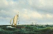 Vilhelm Melbye Stormfuld Eftermiddag i Skagerak. En dansk Jagt og forskjellige Skibe passere Skagen oil painting